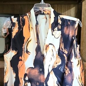 SHEIN blouse, black/cream/peach button up sz 6